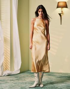 Атласное платье-миди с косым кроем желтого цвета & Other Stories