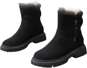 Женские зимние флисовые снежные ботинки, зимние водонепроницаемые противоскользящие ортопедические ботинки, ботильоны на молнии с нескользящей подошвой YAWKONT, Black