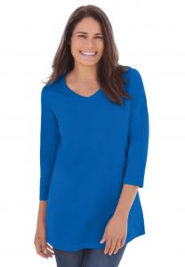 Футболка больших размеров с рукавами три четверти и V-образным вырезом Woman Within, Bright cobalt