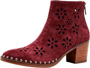 Женские ботильоны FYS с заостренным носком, на грубой подошве с средним каблуком, короткие, с заклепками, вырезами сзади и молнией, модная обувь, размер 4-16 US, Red