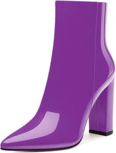 Женские ботильоны MODENCOCO, заостренный носок, высокий массивный каблук, боковая молния, средний каблук, лакированные ботинки, короткие ботильоны, осень, повседневные, 10,2 см, элегантная обувь, Purple