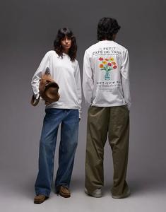 Футболка с длинным рукавом Vans Cafe Vans с графическим принтом на спине, белая