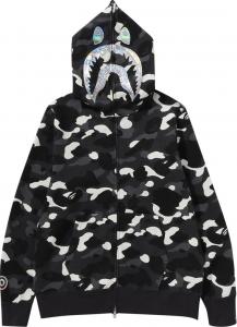 Худи BAPE City Camo Shark Full Zip 'Black', черный