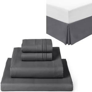 Mellanni Комплект постельного белья King, 4 предмета + юбка для кровати (ширина 38 см), серый
