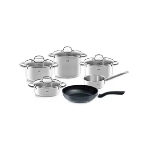 Набор посуды San Francisco из 10 предметов из нержавеющей стали со стеклянными крышками и алюминиевой сковородой Cenit 28 см, подходит для индукционных плит. Fissler