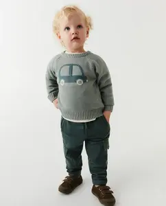 Джемпер с интарсией в виде машины Sfera, светло-зеленый