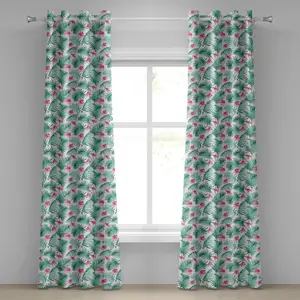 Шторы на люверсах с акварельным рисунком ABAKUHAUS, тропические папоротники с цветами, экзотическая гавайская цветочная композиция, цветущая природа, декоративные двухпанельные шторы, 280 см x 245 см, цвет морской пены