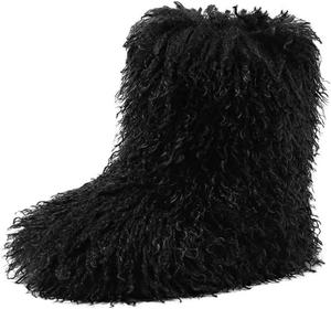 Женские ботинки JOEupin с искусственным мехом, утепленные меховой подкладкой, средней длины, пушистые, на плоской подошве, меховые зимние сапоги, Black