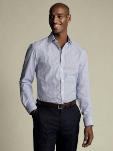 Рубашка Slim Fit Non-Iron Burlington Weave Stripe из хлопка Charles Tyrwhitt, Mid Blue