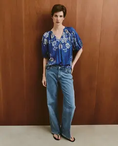 Женская блузка с коротким рукавом с принтом Southern Cotton, синий