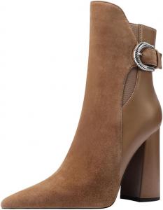 Женские ботильоны FOWT с заостренным носком и высокой квадратной подошвой, короткие сапожки, модные двухцветные теплые зимние ботинки, размер 4-16 US, Brown