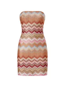 Мини-платье без бретелек с узором "елочка" Missoni, розовый