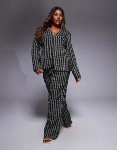Комплект из брюк букле с жемчужной отделкой ASOS LUXE Curve черного цвета