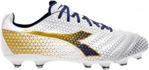 Футбольные бутсы Diadora Brasil Elite 2 LT LP12 для твердого грунта - сверхмягкий, водоотталкивающий верх из цельной телячьей кожи, подкладка из несжимаемой ткани, противоскользящая PU-подкладка на пятке, стелька с точками гибкости, белый/синий