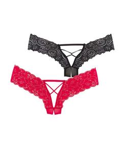 Женские стринги с открытыми ремешками, комплект из 2 штук LASCANA, Black & red