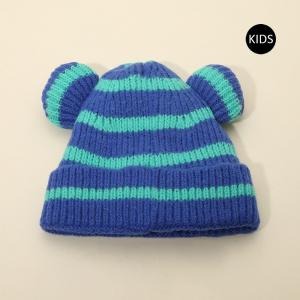 Милая детская зимняя вязаная шапка-бини с полосатыми медвежьими ушками FASHNZFAB, синий