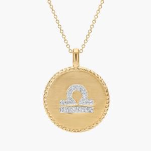 Подвеска со знаком зодиака Весы с бриллиантами в 14-каратном желтом золоте Blue Nile