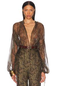 Блузка с галстуком Saint Laurent, Kaki Bordeaux