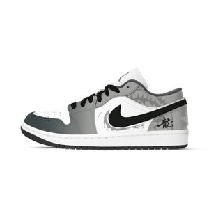 Jordan Air 1 Dragon Clan Remnant устойчивые к истиранию низкие винтажные баскетбольные кроссовки Unisex Black White Gray