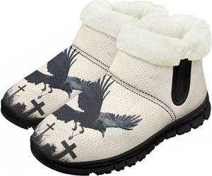 Снежные ботинки для малышей, мальчиков и девочек, зимние теплые ботинки, низкие туфли, искусственный мех, для холодной погоды, на улице Chririnla, Gothic Crow