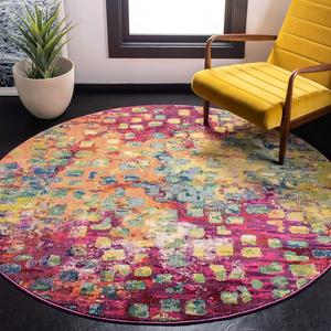 Ковер SAFAVIEH, 275 x 275 см, Madison Collection, Fuchsia & Gold, богемный абстрактный дистресс-дизайн, без линьки и простой в уходе, идеален для помещений с высокой проходимостью в гостиной, спальне (MAD425D)