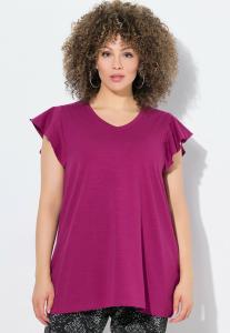 Блуза Ulla Popken CAP SLEEVE V-NECK, Magnolia Red/Red