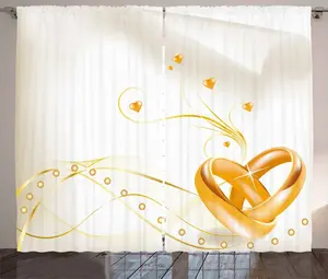 Свадебная штора ABAKUHAUS в деревенском стиле, стиль "Сердце с кольцами" 3D, универсальная ленточная штора для гостиной с петлями и крючками, 280 x 225 см, цвет "Белый бархатец" Abakuhaus