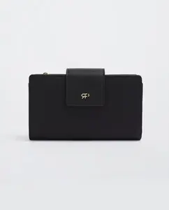 Большой однотонный женский кошелек на пуговицах Parfois, черный