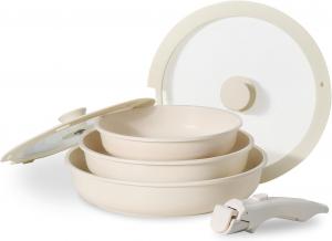 Набор сковородок Jeetee с крышкой и съемной ручкой, 20/24/28 см, бежевый