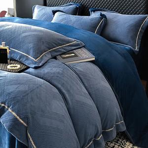 LUOLAI HOME Комплект постельного белья 1,5-спальный, 4 предмета: простыня на резинке 150х200 см, пододеяльник 200х230 см, 2 наволочки 50х70 см, цвет Austrian-Bentley Blue