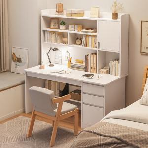 Стол 120 см с полками и шкафом Naijia Nordic, компьютерный стол для дома и учебы, теплый белый с дверцами