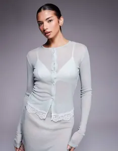 Полупрозрачный кардиган на пуговицах для сна с кружевной отделкой ASOS DESIGN