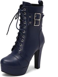 Женские ботильоны на платформе с высоким каблуком, застежкой на ремешок, круглый носок, боковая молния, модные короткие ботинки KYOESCAI, Blue