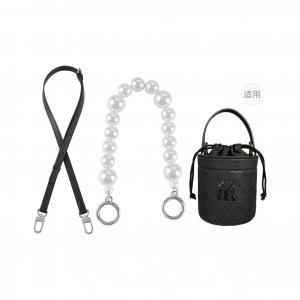 Lan Bao Fan Акриловая микрофибра полиуретановая парфюмерная сумка через плечо с цепочкой шелковый шарф аксессуар унисекс белый черный розовый, Black Adjustable Shoulder Strap 93-113cm+Handheld Pearl Infinity Clasp Silver 32cm