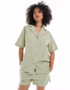 Рубашка из сирсакера в полоску цвета хаки Asos Design