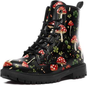 Женские стильные ботильоны до щиколотки с принтом «Гриб», легкие, удобные, водонепроницаемые, повседневные, модные зимние боевые ботильоны AWSOLE, Black/Green/Red/Beige