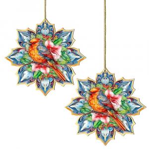 Набор из 2 деревянных рождественских украшений "Лесная птица-снежинка" от Г. Дебрехта Designocracy, мультиколор