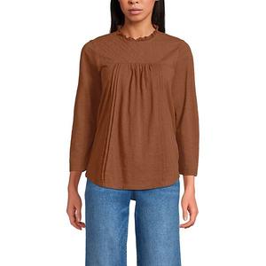Женский топ с 3/4 рукавом из хлопка с кружевной отделкой Lands' End, Rich Ginger Brown