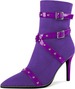 Женские ботильоны Joseywade с каблуком 3,7 дюйма, шпильку, украшенные бусинами и заклепками, с заостренным носком, боковой молнией, из замши, размер 5-13