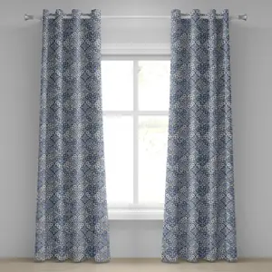 Марокканская штора на люверсах ABAKUHAUS, квадраты и прямоугольники, восточные композиции, цветочная композиция, геометрические узоры, декоративные двухпанельные шторы, 280 см x 225 см, сине-оранжевый, белый