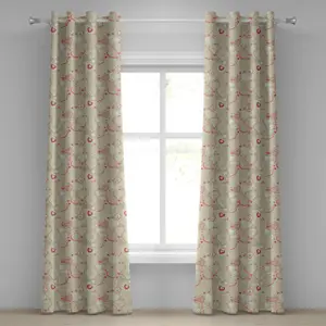 Штора на люверсах ABAKUHAUS Валентайн, в стиле каракулей, с сердечками на тему любви и привязанности, декоративная, двухпанельная, 280 см x 225 см, бежево-темно-кораллово-белая