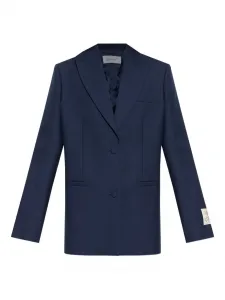 Однобортный пиджак с нашивкой-логотипом Off-White, синий