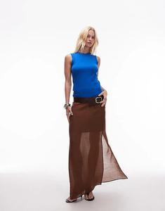 Двухслойная прозрачная прямая юбка Topshop коричневого цвета