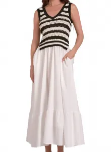 Платье-миди без рукавов с V-образным вырезом, белое/черное Elan