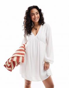 ONLY мини-платье с широкими рукавами и плиссе белого цвета