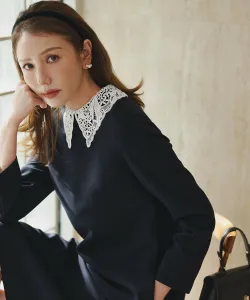 Удобное платье с кружевным воротником и драпировкой Suite, цвет Navy [075]