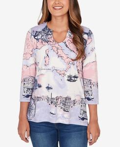 Хлопковая блузка с принтом в средиземноморском стиле для невысоких девушек Ruby Rd, Lily Multi