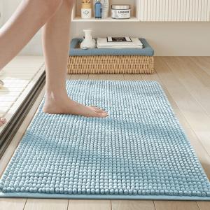 Dajiang Ковер 60х90 см из синеля для ванной комнаты, спальни, прихожей, утолщенный, нескользящий, влаговпитывающий, грязеотталкивающий, однотонный, цвет Smog Blue