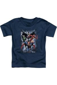 Футболка для малышей Justice League of America "Надвигается буря" с коротким рукавом Gildan, темно-синий