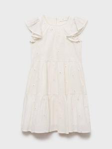 Детское платье Luna из хлопка с вышивкой и ярусами Mango, Natural White
